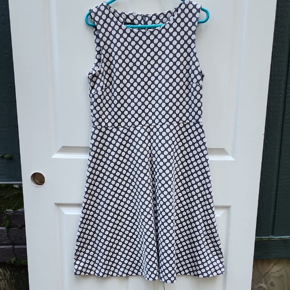 Talbots Dark Grey and White Polka Dot Sleeveless Dress Size Large